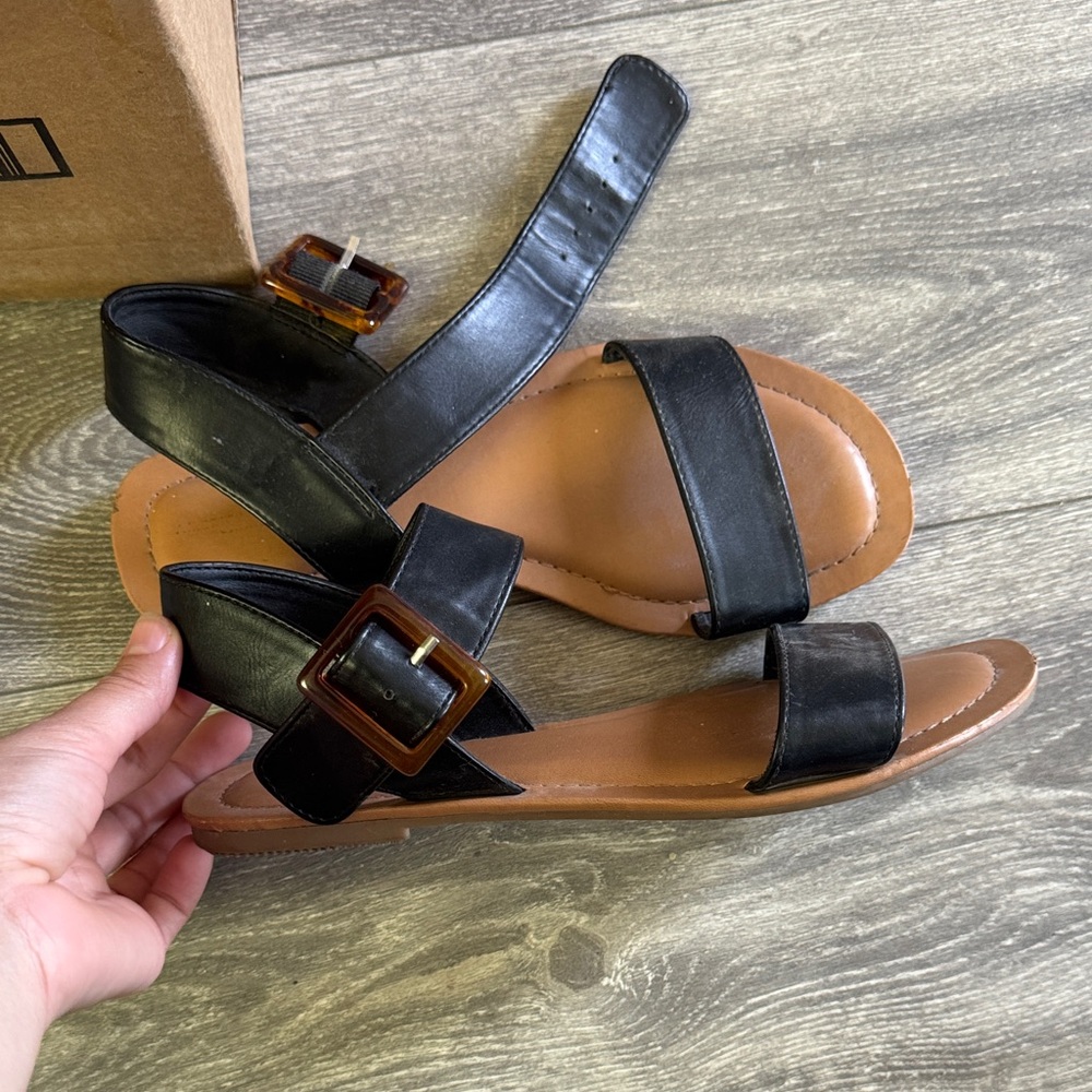 American Eagle Outfitters Black Sandals with Brown Sole